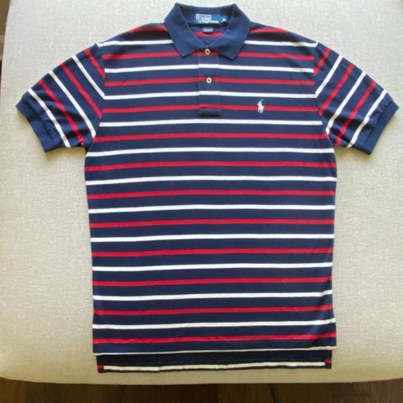 Polo New Men's Cruise Navy Multistripe Mesh Shirt Size Medium - Picture 2 of 8